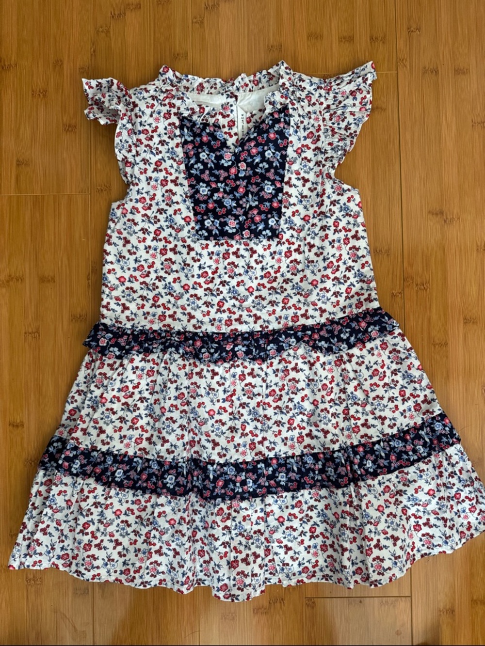Janie and Jack White Dress with Red & Navy Floral Panels